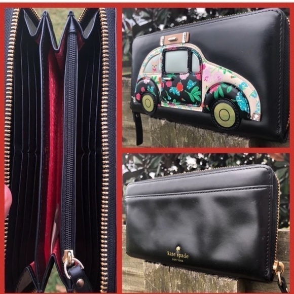 Retired Kate Spade SCENIC ROUTE Car Appliqué Leather Lacey Zip Around Wallet - Picture 3 of 3